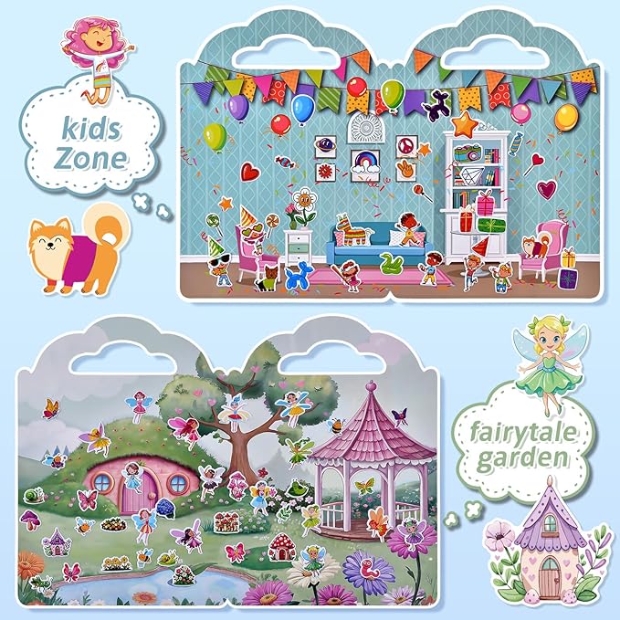 6 Set (260pcs) Puffy Sticker Books Activity for Girls, Fairytale Garden, Princess Party, Mermaid, Kids Zone, Girls' Shop, 3D Reusable Stickers, Travel Sticker Books for Kids Ages 3+