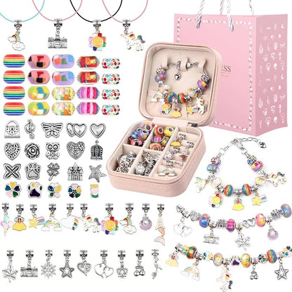 UFU Charm Bracelet Making Kit Girls Beads for Jewelry Making Kit, Unicorns Arts Crafts Gifts Set for Teen Girls Age 5 6 7 8-12, with a Portable Bracelet Organizer Box