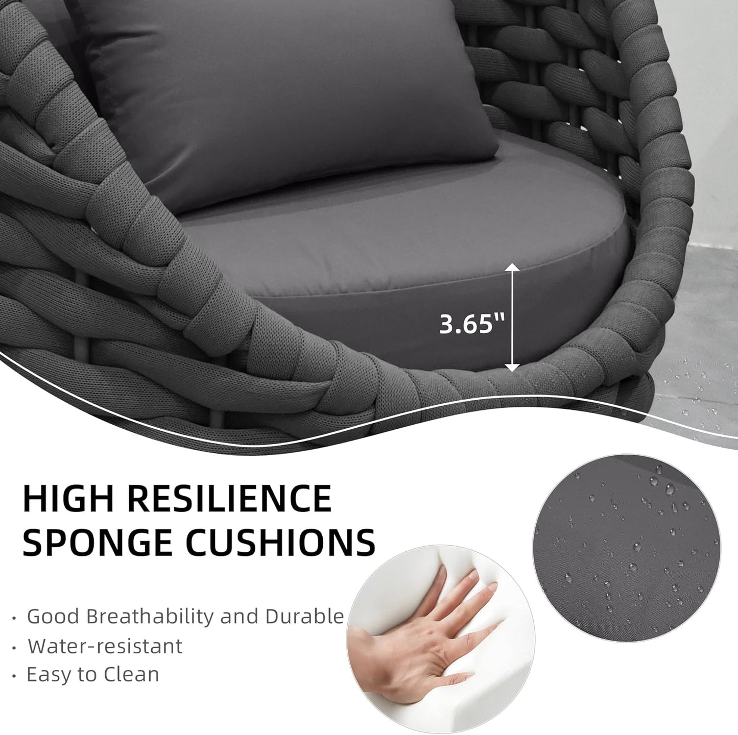 TWT 4 Pieces Patio Sofas All-Weather Teslin Rope Balcony Furniture with Cushions & Pillows, Patio Couch Outdoor Patio Furniture Set for Indoor, Balcony, Backyard, Poolside, Dark Grey