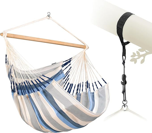 LA SIESTA® XL King Domingo Hammock Chair Swing & Tree Mount Kit - Suspension Kit for Trees Beams Posts - Weatherproof, Outdoor Indoor Hammock Swing - Hanging Chair for Bedroom Patio - Sea Salt