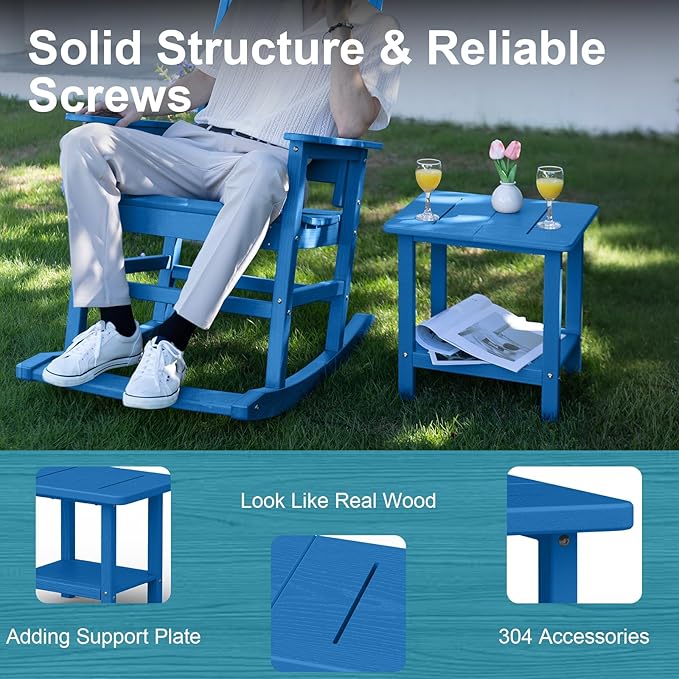 Outdoor Side Table - 2-Tier Storage All Weather Outdoor End Table for Patio - HDPE Morden Easy Maintenance Adirondack Side Table for Pool Porch Balcony Garden Lawn Backyard Outside Indoor