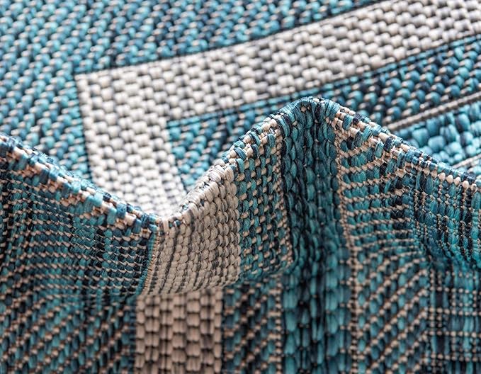 Unique Loom Outdoor Border Collection Area Rug - Soft Border (4' 1" x 6' 1" Rectangle, Teal/ Ivory)