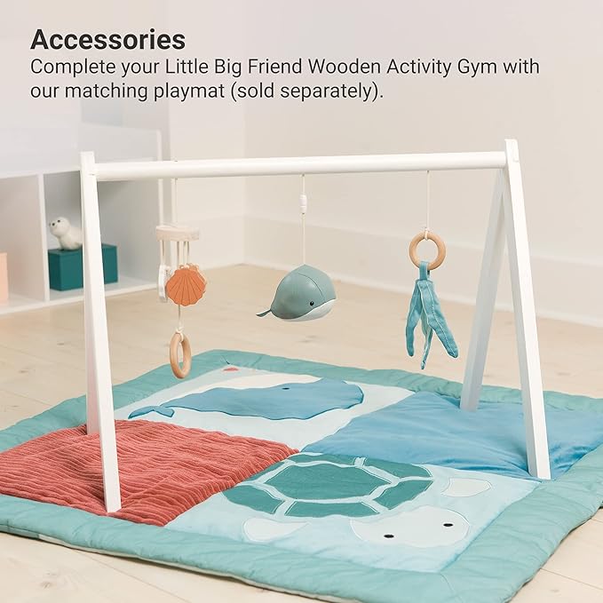 Little Big Friends Wooden Baby Activity Gym – Montessori Play Gym for Babies | Encourages Motor Skills & Sensory Development | Includes Crinkle Fabrics, Wooden Chimes & Hanging Toys – Ocean