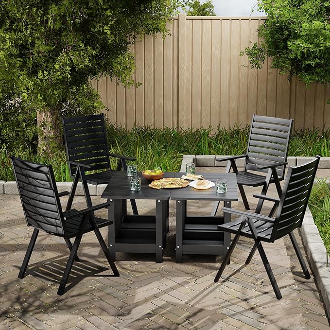 Outdoor Side Table for Garden, Lawn, Living Room Adirondack Tables for Outside 2-Tier HDPE Waterproof Small Outside Side Tables for Patio End Table for Adirondack Chair, 4 Pcs, Black