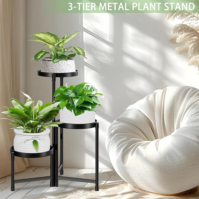 3 Tier Plant Stand Indoor Outdoor,Corner Metal Flower Pot Stands for Multiple Plants,Heavy Duty Plant Shelf for Patio Garden Balcony Living Room Bedroom