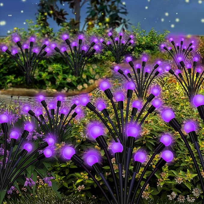 Kohlrabi Solar Garden Lights Outdoor, 6 Pack 60 LED Solar Purple Firefly Lights Waterproof, Sway by Wind, Solar Swaying Light for Yard Patio Backyard Garden Planter Flower Bed Pathway Decoration