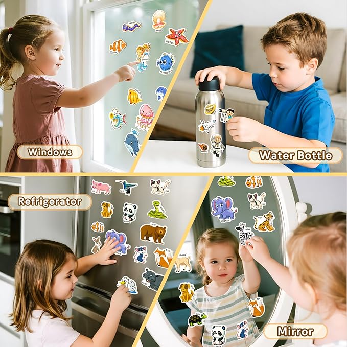 6 Pack Reusable Sticker Books for Kids, Waterproof Puffy Stickers - Toddler Travel Essential Quiet Time Activities Toys - Animal, Marine, Dinosaur, Traffic, Space and Organ (2-6 Age)