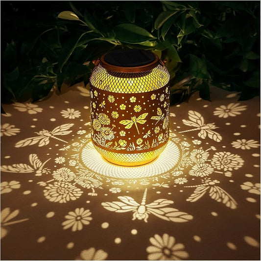 Solar Lanterns Outdoor Waterproof Dragonfly Garden Decor Birthday Gifts for Women Mom Grandma Hanging Solar Lights Metal Decoration Outside for Yard, Patio, Backyard, Porch, Pathway