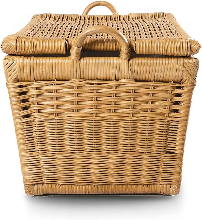 The Basket Lady Lift-Off Lid Wicker Storage Basket, Medium, 20 in L x 15 in W x 14 in H, Sandstone