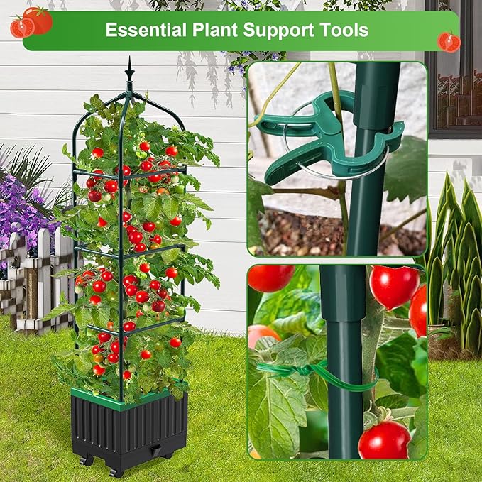 Raised Garden Bed Planter Boxes with Trellis,1pcs 70.9"Self-Watering Tomato Planter Boxes with Trellis for Climbing Vegetables Plants Flowers Tomato with Wheels,Use for Indoor Outdoor (Black)