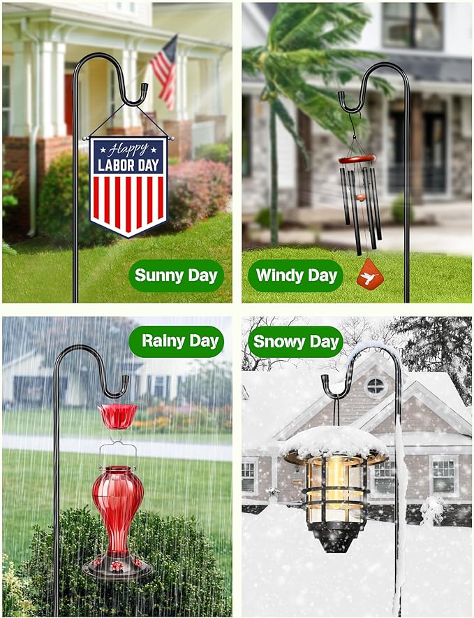 XDW-GIFTS Bird Feeder Pole for Outdoor, 2-Pack 60 Inch Shepherds Hooks Heavy Duty Garden Pole for Hanging Plant Basket, Solar Light Lanterns, Garden Plant Hanger Stands with 5 Base Prongs