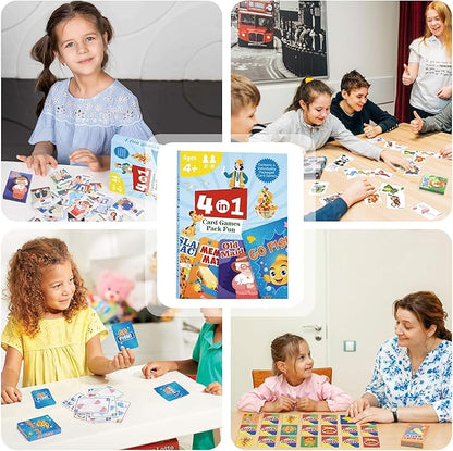 Card Games Go Fish,Old Maid,Slap Jack and Memory Match-4 Decks in 1 Pack,Classic Card Games for Kids Toddlers,Fun Kids Games for Family Party Game Night,Stocking Stuffers Gifts for Boys and Girls