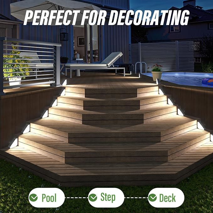 JSOT Solar Step Stair Lights Outdoor Waterproof for Yard Lighting Decor, 14 Pack Solar Powered Deck Fence Lights Outside, Solar Garden Lights for Backyard, Front Porch Step, Balcony, Wall, Patio