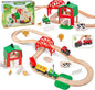 Giant bean 42PCS Wooden Farm Train Set for Toddler, Battery Operated Train Railway Track with Bridge, Barn, Animals,Tractor Cargo, Compatible with Most Brand,Toy Gift for Kids Boys Girls Age 3-8
