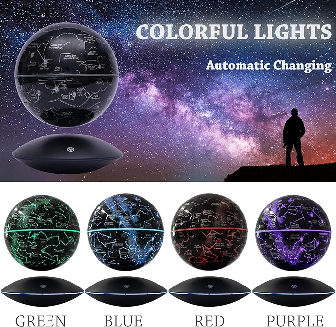 6" Magnetic Levitation Floating Globe Anti Gravity Rotating Constellation Ball with LED Light Display Globe for Children Educational Gift Home Office Desk Decor (Black)