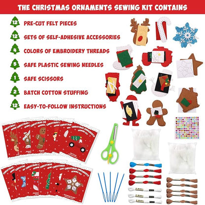 CiyvoLyeen Christmas Sewing Kit for Kids Felt Christmas Ornaments Craft Supplies DIY Activity for Girls and Boys Educational Sewing Gift for Child Set of 12