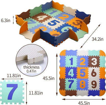 Coolcandy Baby Play Mat, 25Pcs Interlocking Puzzle Floor Mat, with Safety Fence - 0.4" Thick Non-Toxic EVA Foam Play Mat, Soft Puzzle Tiles for Play Areas