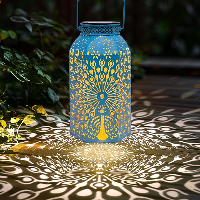 Pearlstar Solar Lanterns Outdoor Waterproof Hanging Solar Lights Metal Peacock Gifts for Women Mom Grandma Decor for Garden Yard Patio Balcony Path