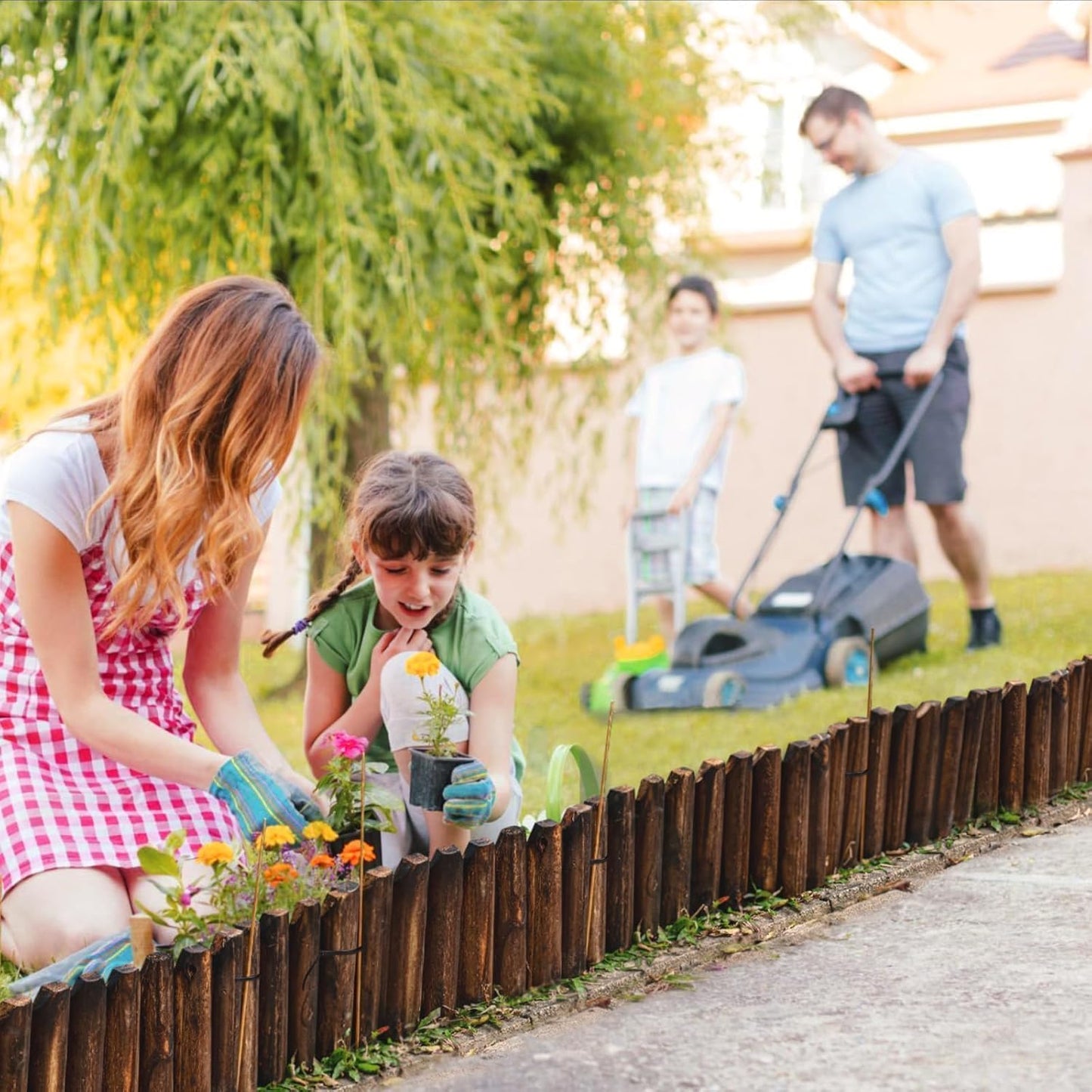 Wood Garden Edging, Wooden Fence Border Decorative Small Picket Panels for Flower Bed Barriers and Landscape Fencing (6 Pack)