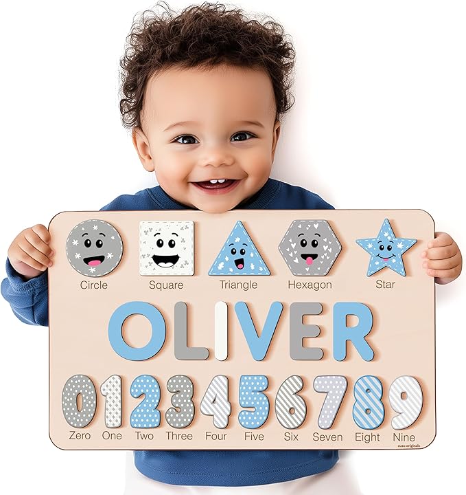 Gift for 1 Year Old Girl Boy, Kid Gift, Personalized Puzzles for Toddlers 1-3, Alphabet Puzzle Wooden Puzzles for Toddlers 1 2 3 4 Year Old, Preschoool Learning Jigsaw Puzzle, Educational Wooden Toys