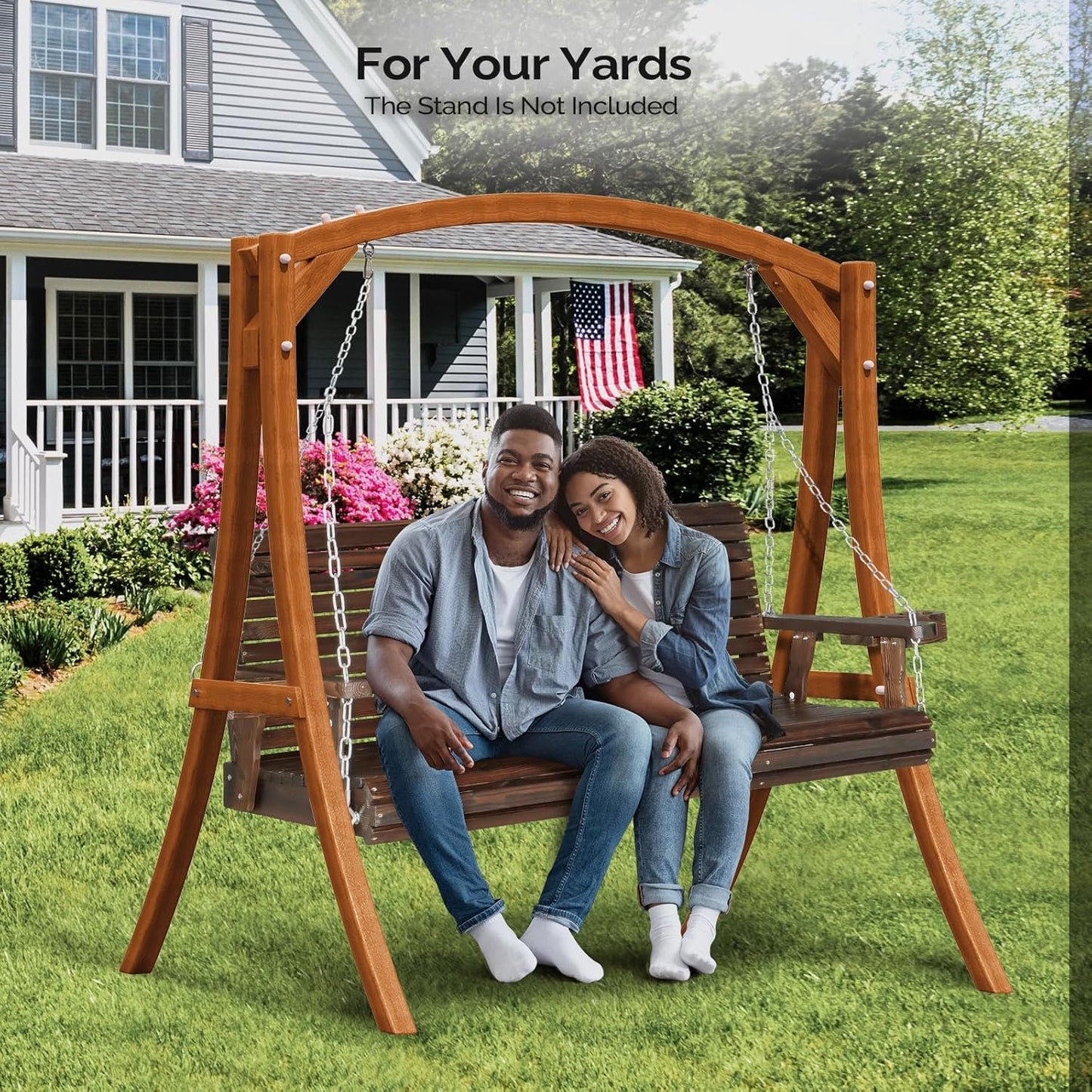 VINGLI XL Size Patio Wooden Porch Swing Outdoor with Cup Holders & Phone Slots, Heavy Duty 880 LBS Hanging Swing Chair Bench with Hanging Chains for Yard, Lawn, Garden (5 FT Pro, Rustic)