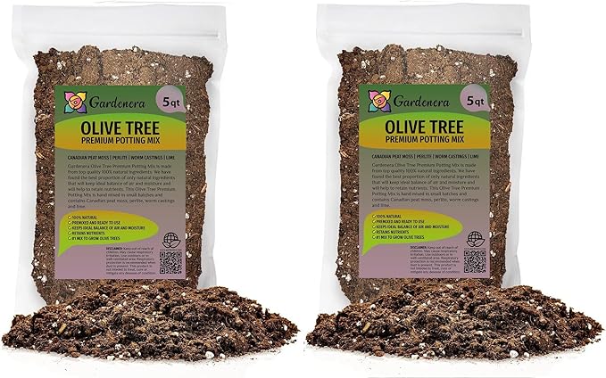 Olive Tree Premium Potting Mix - 10 Quart - Enhanced Growth and Nutrient Retention for Thriving Trees - (2 Bags of 5QT)