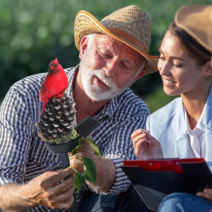 Capoda 2 Pieces Cardinal Garden Decorations Resin Bird Figurine Solar Light Stake Waterproof Light Stake Outdoor Decorations for Patio Yard Lawn Porch Pathway Christmas Decoration