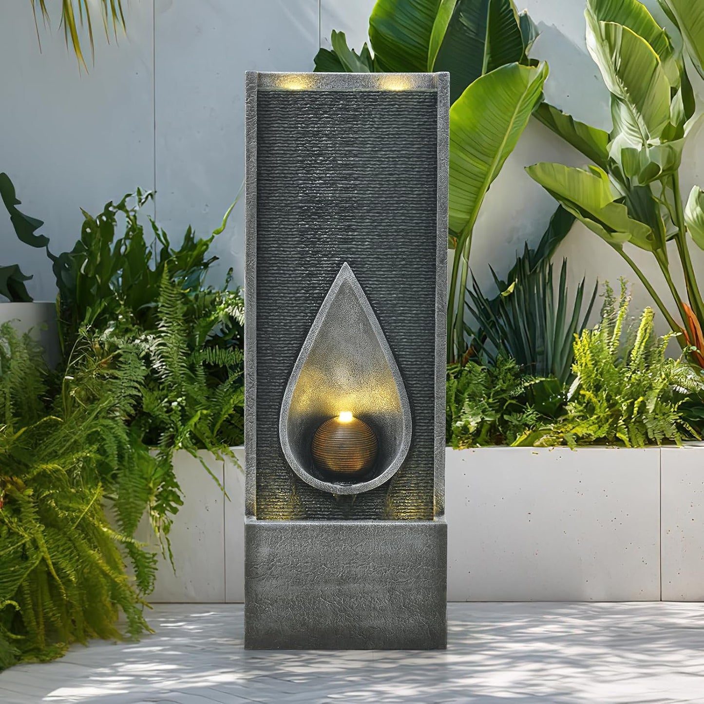 Water Fountain Indoor Outdoor, 53.14inch Modern Cascading Waterfall Feature with LED Lights, Tall Floor Standing Fountain for Garden, Deck, Patio, Porch, Yard Decor (53)