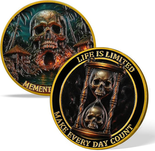 AtSKnSK Memento Mori Coin Momento Mori Coin Skull Coin Stoic Gifts Memento Mori Calendar Living Memento Mori Amor Fati Coin (Skull Island)