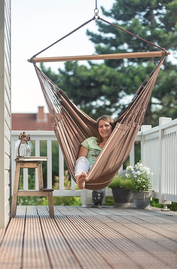 LA SIESTA® - XL King Habana Cotton Hammock Chair & CasaMount - Hanging Chair w/Suspension Kit for Walls Ceilings & Square Beams - Indoor Outdoor Swing Hanging Chair Bedroom Patio Balcony - Chocolate