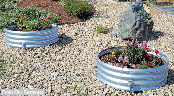 FORTUNO 2 Pack 3 Ft Round Galvanized Raised Garden Bed Box 36 Inches Metal Outdoor Flower Bed Steel Patio Ground Planter for Planting Vegetables and Herb, Silver