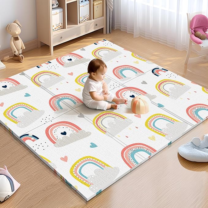 Baby Play Mat, 59 x 59 Play Mat Perfect for Use Baby Playpen, Foldable Soft Foam Babies PlayMat for Floor, Babies Activity Tummy Time Playmat, Kids Non Toxic Thick Mat for Baby, Toddlers, Infants