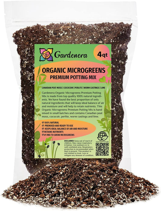 Organic Microgreens Premium Potting Mix: A Thoughtfully Balanced Blend of Natural Ingredients for Nutrient-Dense and Flavorful Microgreens - 4 Quart