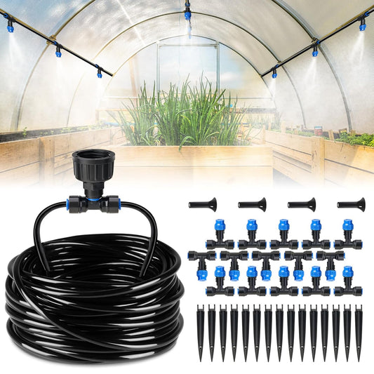 HIRALIY 59FT Greenhouse Misting Drip Irrigation Kit, Hanging Plant Watering, Garden Watering System with 1/4" Blank Tubing and Misting Nozzles, Quick Connector Design Automatic Irrigation System