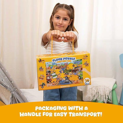 BONNYCO Giant Floor Puzzles for Kids of Construction Site with 48 Large Pieces. Jumbo Puzzle 36.2 x 24.4 in, Gifts for Boys and Girls, Educational Kids Toys Ages 2-8