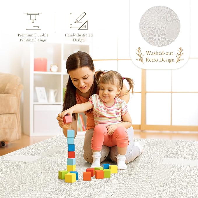 Popsykosy Premium Exercise & Baby Foam Play Mats - Stylish & Large Non-Toxic Puzzle Floor Mat - 6 Tiles - Spacious 6ft x 4ft - Peel-Resistant Reinforced Version - Soft, Thick, Waterproof -Totem Beige
