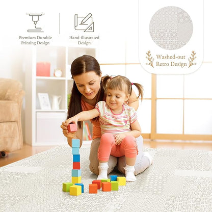 Popsykosy Premium Exercise & Baby Foam Play Mats - Stylish & Large Non-Toxic Puzzle Floor Mat - 6 Tiles - Spacious 6ft x 4ft - Peel-Resistant Reinforced Version - Soft, Thick, Waterproof -Totem Beige