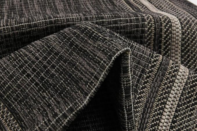 Unique Loom Outdoor Border Collection Area Rug - Soft Border (2' x 6' 1" Runner, Black/ Ivory)