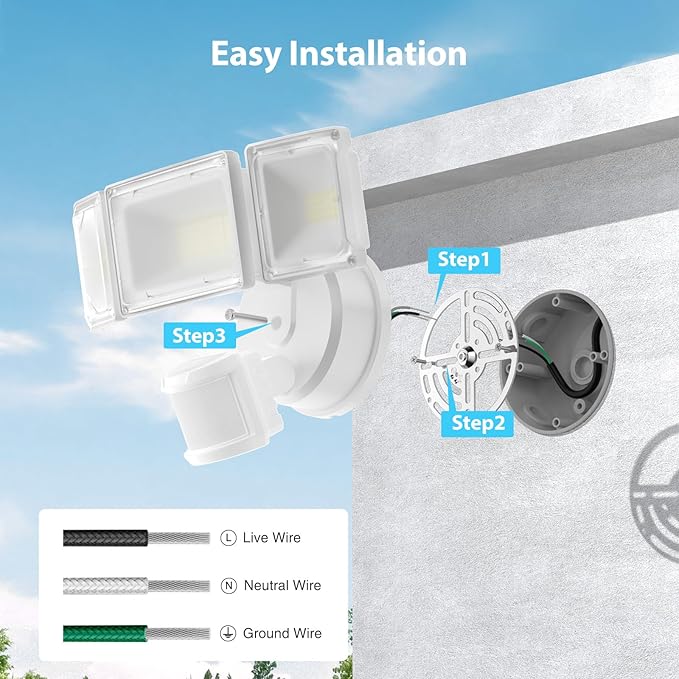 Olafus 75W Motion Sensor Outdoor Lights, 7000lm Motion Flood Light Dusk to Dawn, IP65 Waterproof LED Security Floodlights, 6500K Motion Detector Lights for Outside, White