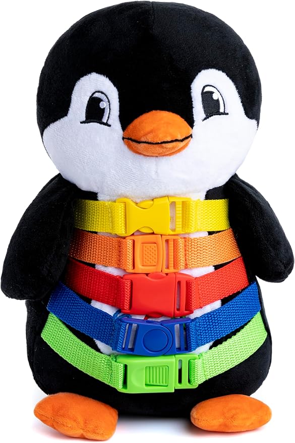 Buckle Toys Blizzard Penguin Plush Montessori Toys for Toddlers 1-3 Animal Sensory Toy to Develop Fine Motor Skills and Learn Shapes and Colors, Travel Essentials for Kids, Includes Storage Pocket