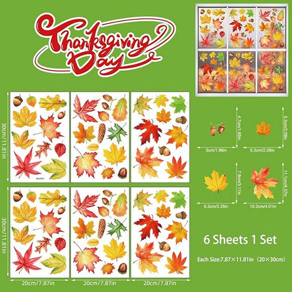 6 Sheets Thanksgiving Window Clings Stickers Maple Leaves Decoration Designs Thanksgiving Day Autumn Window Clings Fall Leaves Window Stickers Party Home Office Shop Decorations Supplies