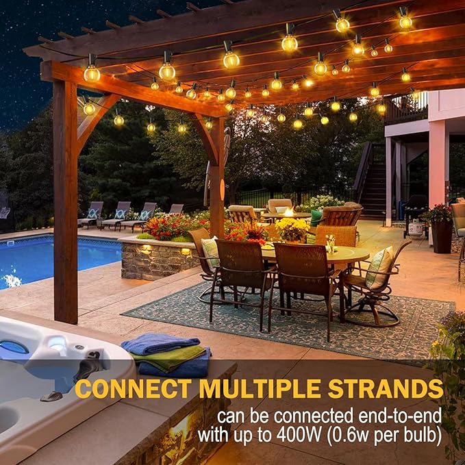 Outdoor String Lights with Dimmer, 2 Pack 98FT LED Patio Lights for Outside with 52 Shatterproof G40 Globe Bulbs UL Listed IP65 Waterproof Hanging Lighting for Backyard Balcony Bistro Party Decor
