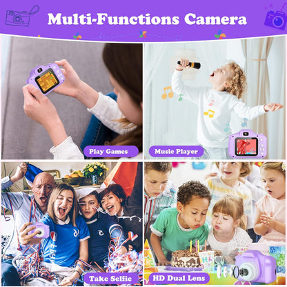 Kids Camera, HD Digital Video Camera, Childrens Toys for 3 4 5 6 7 8 9 Year Old Boys/Girls, Selfie Camera for Kids, Christmas Birthday Gifts with 32GB SD Card (Purple)