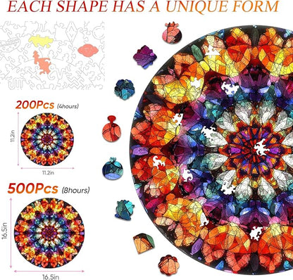 Jiroinlly Wooden Jigsaw Puzzles - Crystal Mandala Wooden Puzzles for Adults 500 Pcs, 16.5'' Luxurious Shaped Wood Puzzle, Beautiful Package, Best Gift Toys for Adults and Kids, Family Game