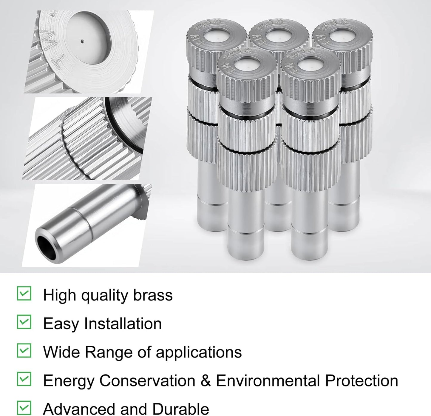 Mornajina 20 Pcs Brass Misting Nozzles Mister Replacement Nozzles with Filter Mesh Fit 1/4" Water Misting Nozzle Tees, 0.012"/0.3mm Orifice Misting System Heads Sprayer for Outdoor Cooling System