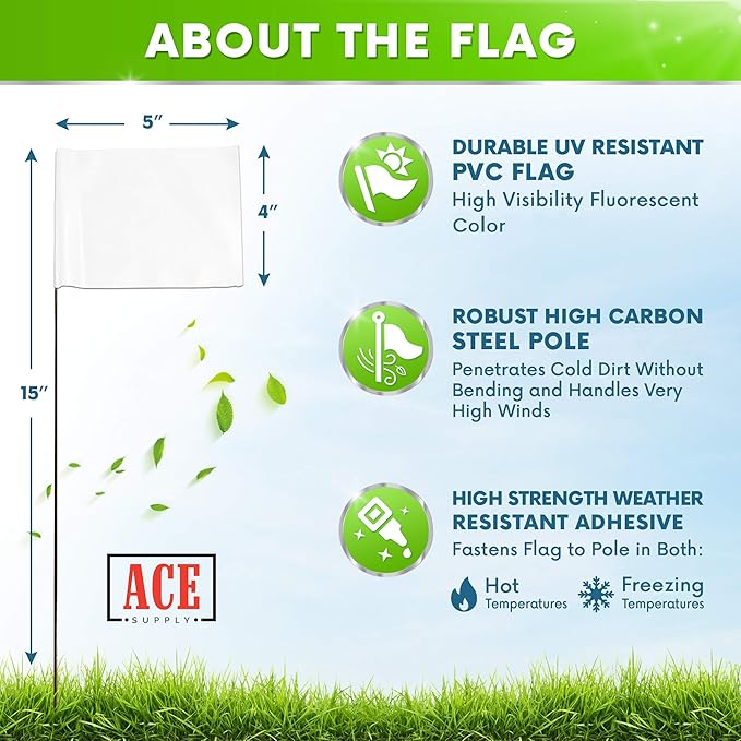 White Flags for Marking Yard - 4x5x15 Inch Invisible Fence Flags for Dogs - 50 Pack - Dog Invisible Fence Training Marker & Boundary Training