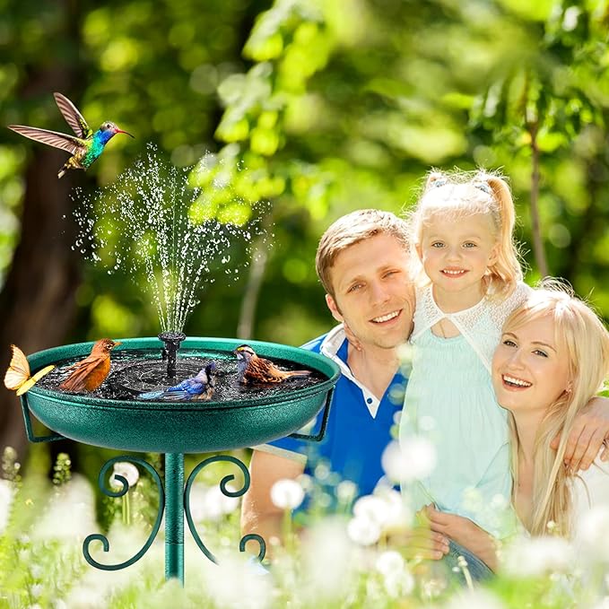 Daoeny 35In Metal Bird Bath for Outside, Vintage Freestanding Birdbaths & Birdfeeder, Bird Baths Feeder Bowl for Outdoors Garden Patio Yard Lawn Decor, Upgraded 5-Pronged Base (Green)