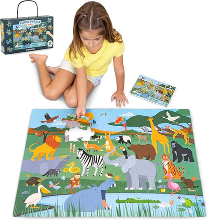 BONNYCO Giant Floor Puzzles for Kids of Jungle Animals with 48 Large Pieces. Safari Jumbo Puzzle 36.2 x 24.4 in, Gifts for Boys and Girls, Educational Kids Toys Ages 2-8