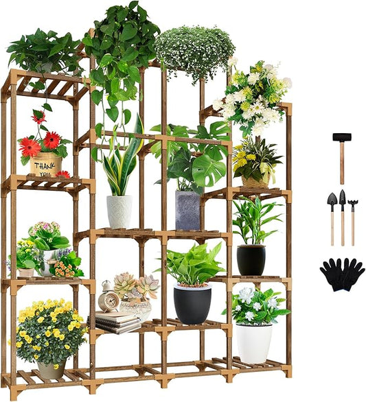 Uneedem Tall Shelf for Multiple Plants Indoor Outdoor 14 Tiers 16 Pot Holder Large Rack Wood Stand Shelves for Room Corner Balcony Garden Patio