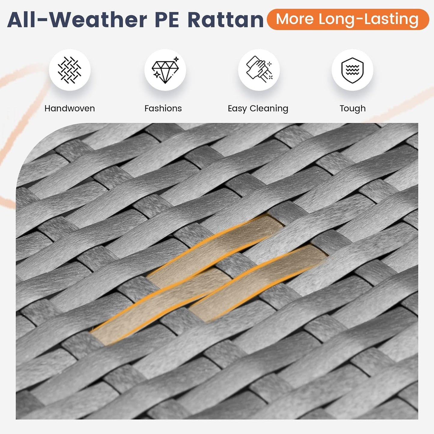 UDPATIO Patio Furniture Set, 8 Inch Armrest Patio Sectional Furniture, 6 Piece Wicker Outdoor Sectional Conversation Sets with Waterproof Cover and Coffee Table for Backyard Deck(Grey/Black)